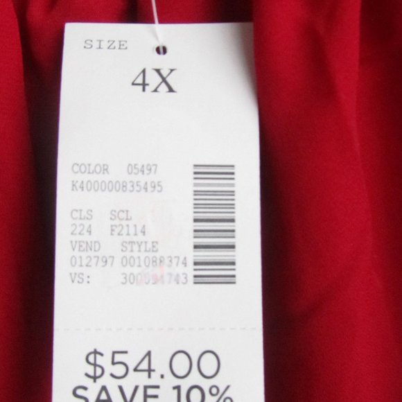 💓NEW💓 Plus Size 4X 30/32 Red Blouse Top Shirt Womens Catherines Valentines Day - Picture 2 of 4